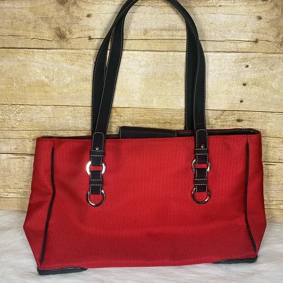 The Sak Red Black Fabric Tote Shoulder Bag Purse - Picture 3 of 14